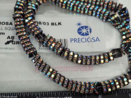 144 Preciosa Genuine Czech Rhinestone Squaredelles 8mm Crystal AB Black Plated (Squaredelle, Square Rondelle)