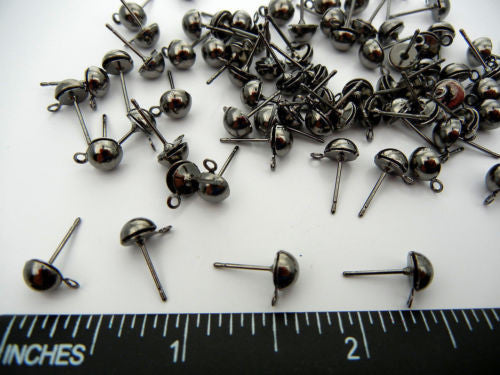 240 Earstuds Black Hematite with surgical steel 6mm half ball post & loop zz 142