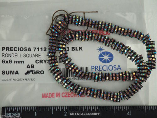 144 Preciosa Genuine Czech Rhinestone Squaredelles 6mm Crystal AB Black Plated (Squaredelle, Square Rondelle)