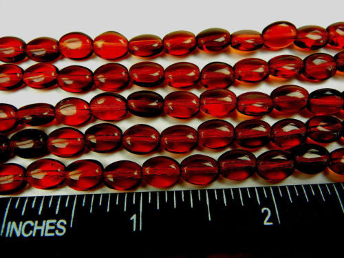 51 Czech flat oval druk beads 8x6mm Smoked Topaz, dark brown color, 16 inch strand