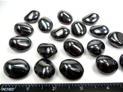 12 Preciosa Czech large glass potato shape beads 26x22mm Hematite color, zz 1