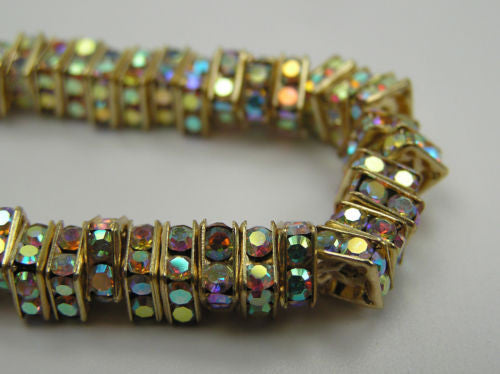 144 Preciosa Genuine Czech Rhinestone Squaredelles 4.5mm Crystal AB Gold Plated (Squaredelle, Square Rondelle)