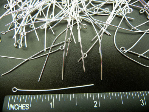 Eye pins 48mm (1.9 inches), Silver plated, 0.7mm wire 400pcs