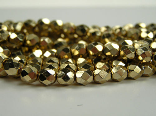 300 Czech quality Fire Polished Beads 6mm Apolo Aurum Gold coated