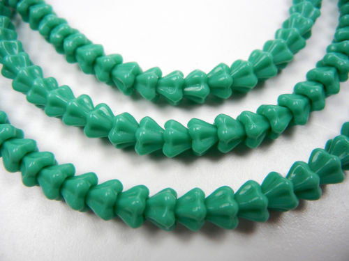 102 Czech glass bell flower druk beads 4x6mm Opaque Green (Green Turquoise), 16 inch strand