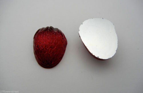 2 VINTAGE West German hand made fruit cabochons 27mm Large Strawbery Siam, red, #6 ii