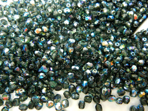 Montana AB coated Czech Fire Polished Round Faceted Glass Beads 4mm 100pcs