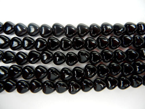 Czech glass Heart shaped druk beads 6x6mm Jet black color, Strung Pressed Beads, 68 pcs