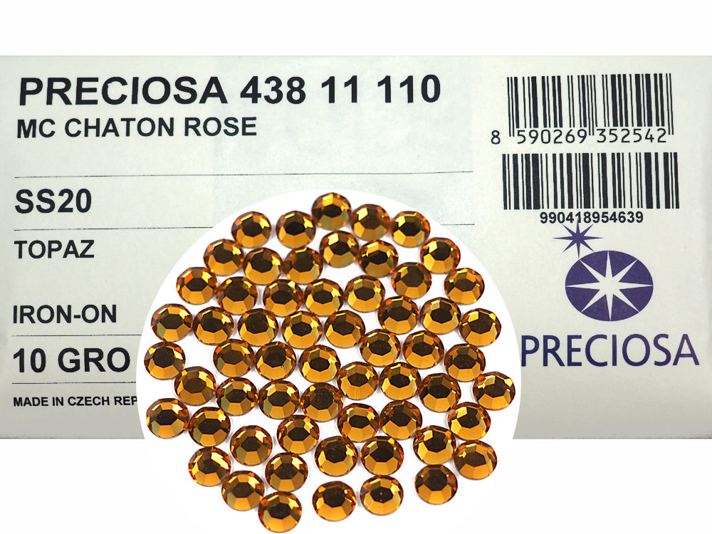 Topaz HOTFIX, 1440 Preciosa Genuine Czech Crystals 20ss 8ft Iron-on, ss20, 5mm, golden brown