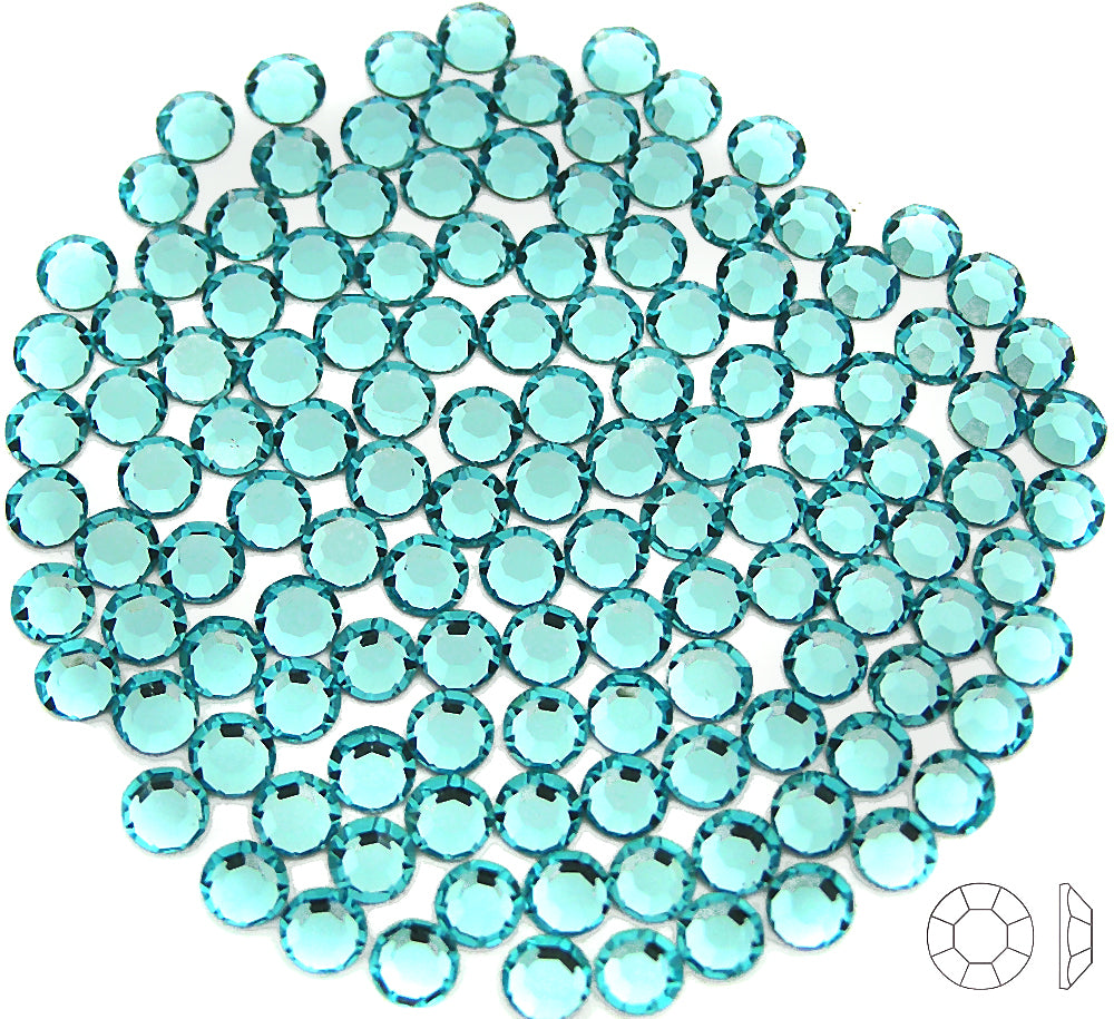 Aqua Bohemica, Preciosa 8-faceted Chaton Roses Article 438-11-110 (8-ft Rhinestone Flatbacks), Genuine Czech Crystals, light blue