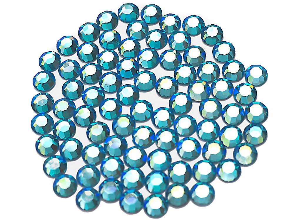 Aquamarine AB, Preciosa 8-faceted Chaton Roses Article 438-11-110 (8-ft Rhinestone Flatbacks), Genuine Czech Crystals, blue coated with Aurore Boreale, ss6, ss8
