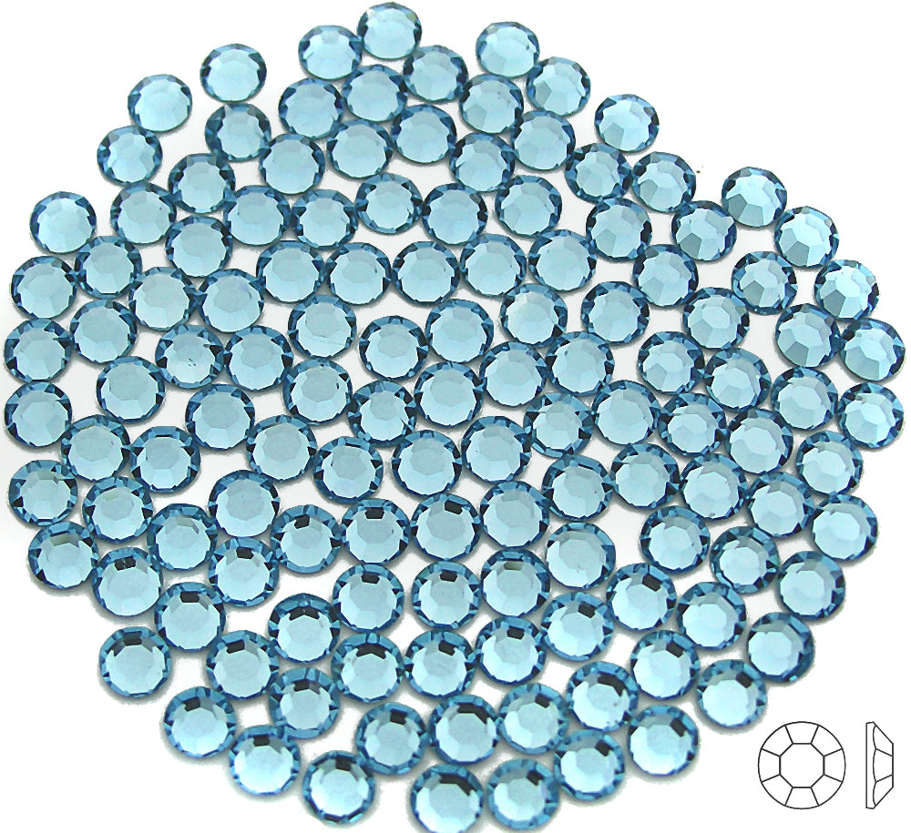 Aquamarine, Preciosa 8-faceted Chaton Roses Article 438-11-110 (8-ft Rhinestone Flatbacks), Genuine Czech Crystals, blue