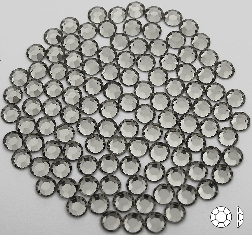 Black Diamond, Preciosa 8-faceted Chaton Roses Article 438-11-110 (8-ft Rhinestone Flatbacks), Genuine Czech Crystals, grey