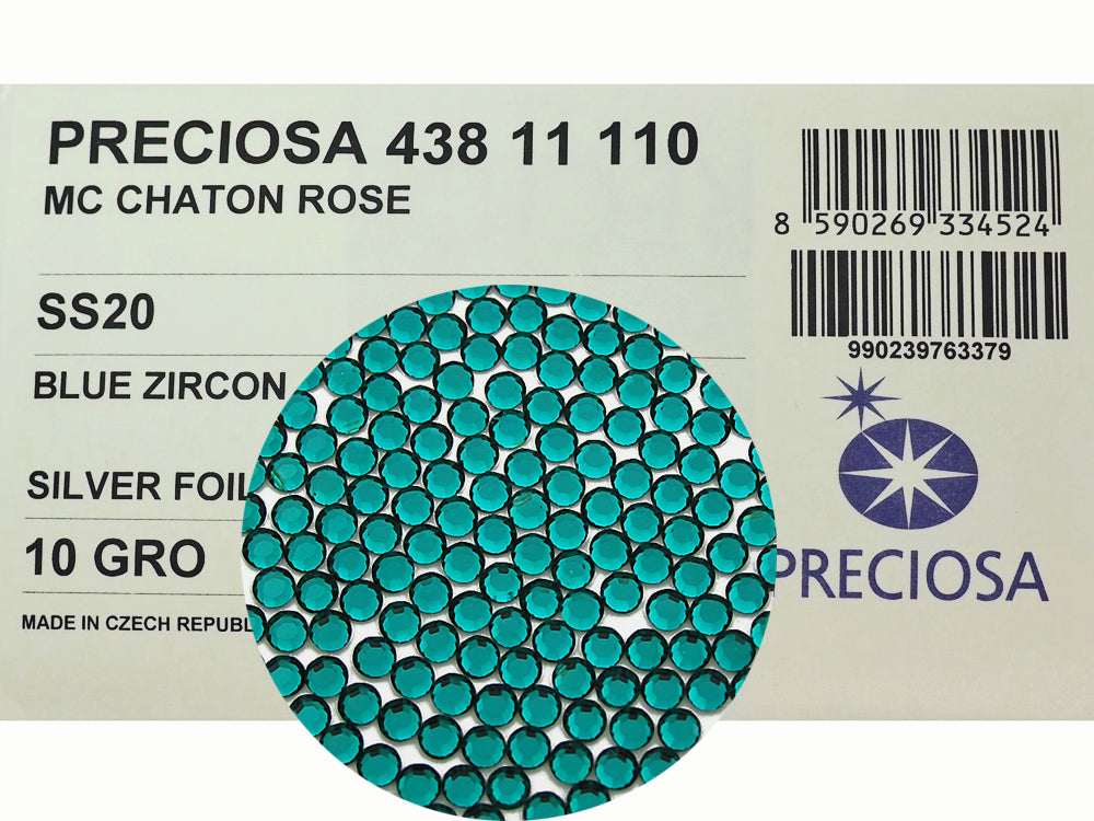 Blue Zircon, Preciosa 8-faceted Chaton Roses Article 438-11-110 (8-ft Rhinestone Flatbacks), Genuine Czech Crystals, green