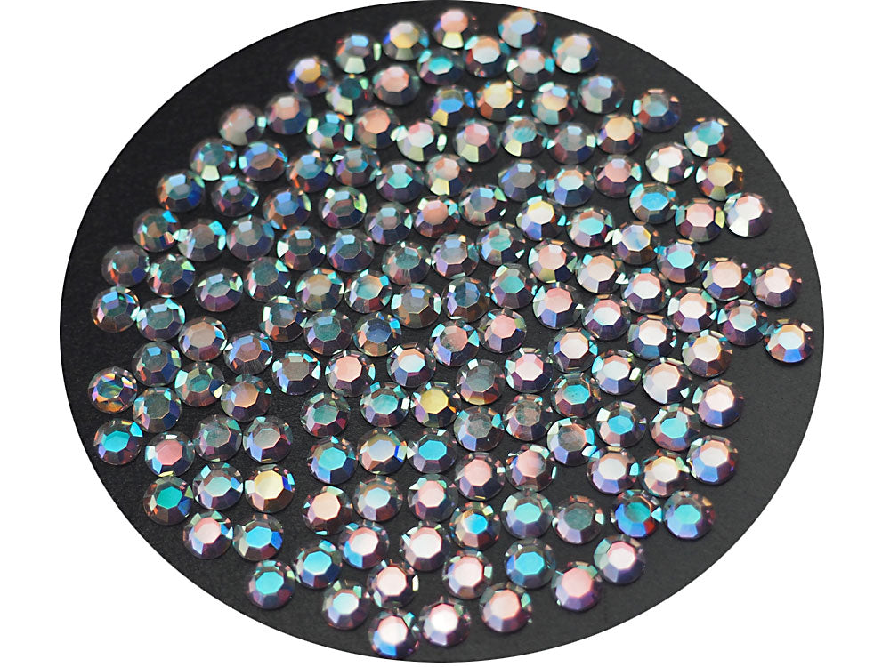 Crystal AB  , Preciosa 8-faceted Chaton Roses Article 438-11-110 (8-ft Rhinestone Flatbacks), Genuine Czech Crystals, clear coated with Aurore Boreale