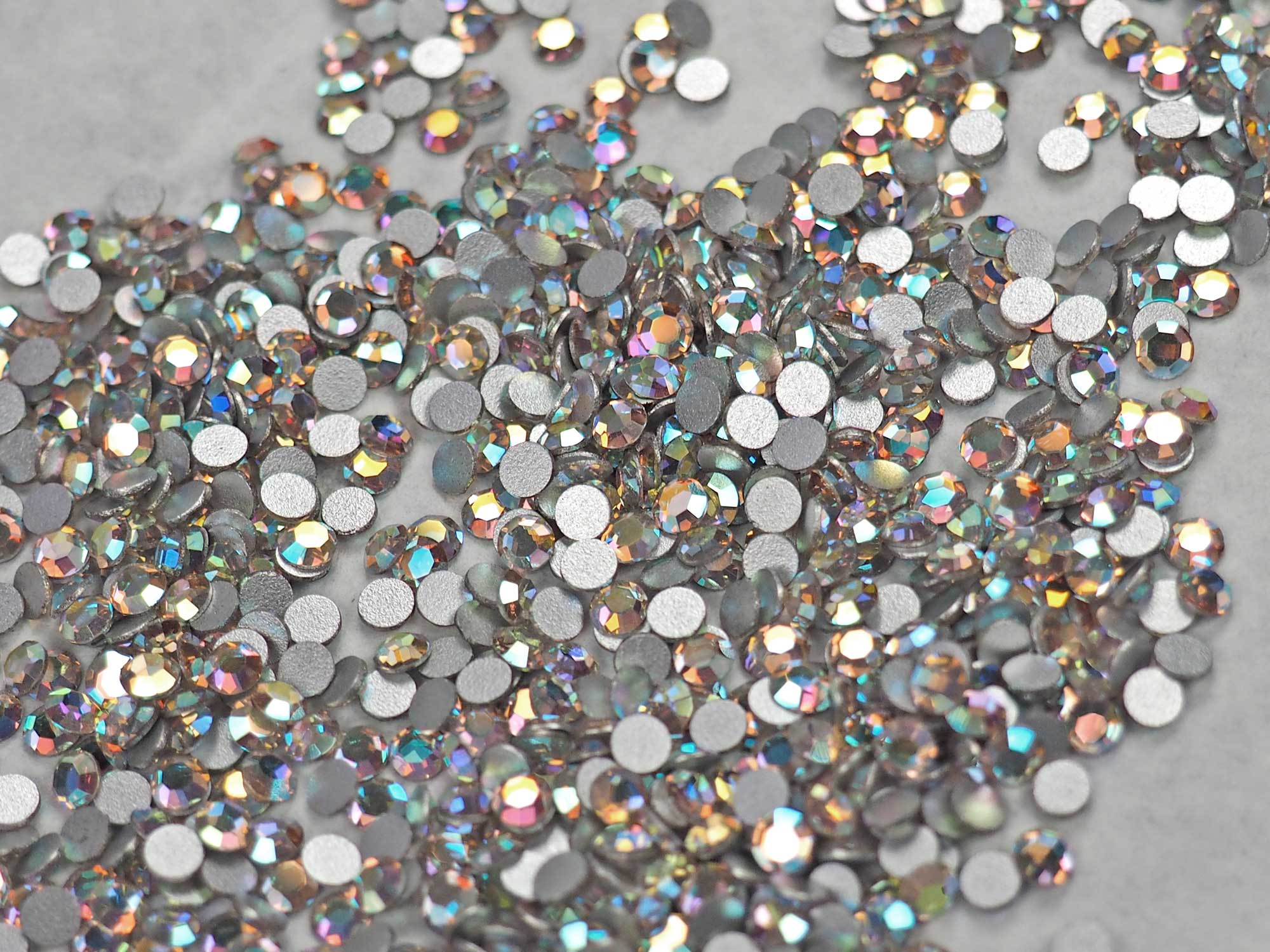 Crystal AB  , Preciosa 8-faceted Chaton Roses Article 438-11-110 (8-ft Rhinestone Flatbacks), Genuine Czech Crystals, clear coated with Aurore Boreale