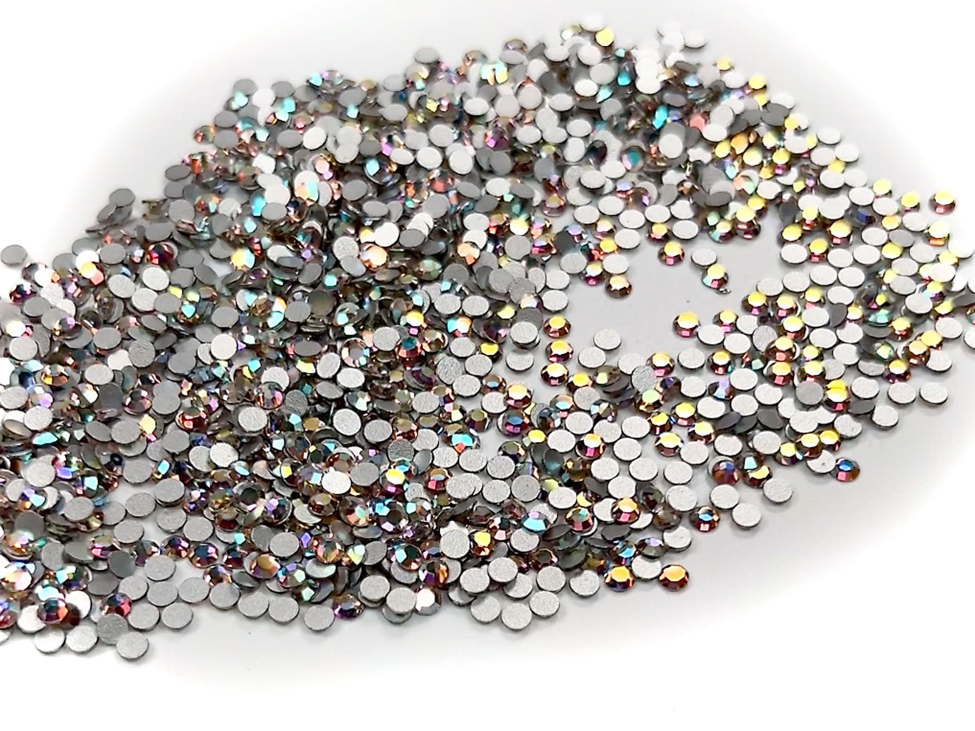 Crystal AB  , Preciosa 8-faceted Chaton Roses Article 438-11-110 (8-ft Rhinestone Flatbacks), Genuine Czech Crystals, clear coated with Aurore Boreale