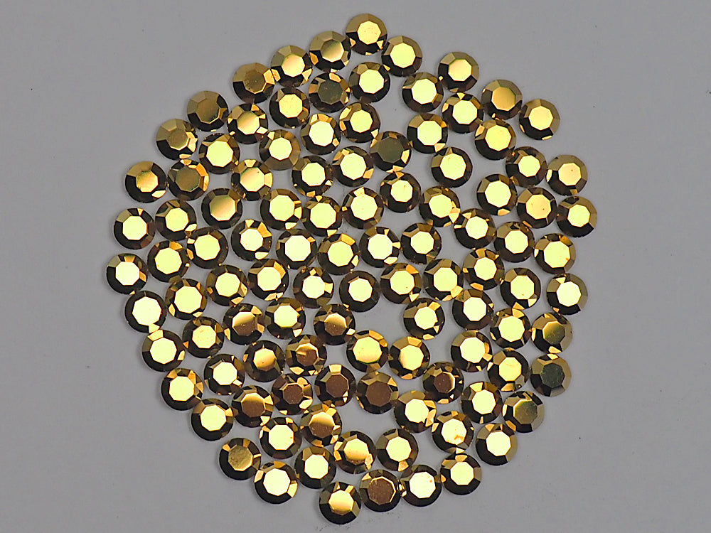 Crystal Aurum Gold, Preciosa 8-faceted Chaton Roses Article 438-11-110 (8-ft Rhinestone Flatbacks), Genuine Czech Crystals