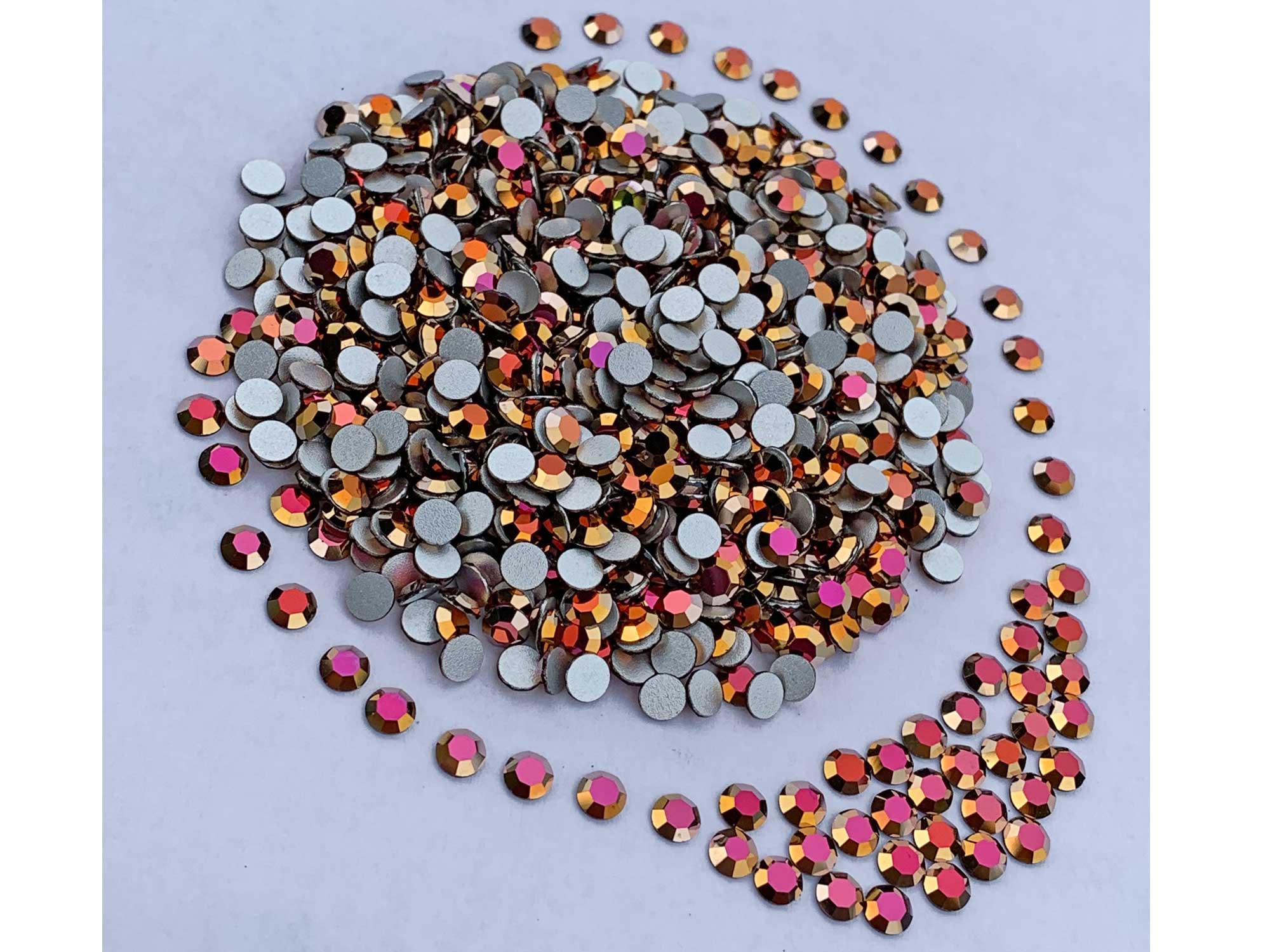 Crystal Santander Gold Metallic, Preciosa 8-faceted Chaton Roses Article 438-11-110 (8-ft Rhinestone Flatbacks), Genuine Czech Crystals, custom coated