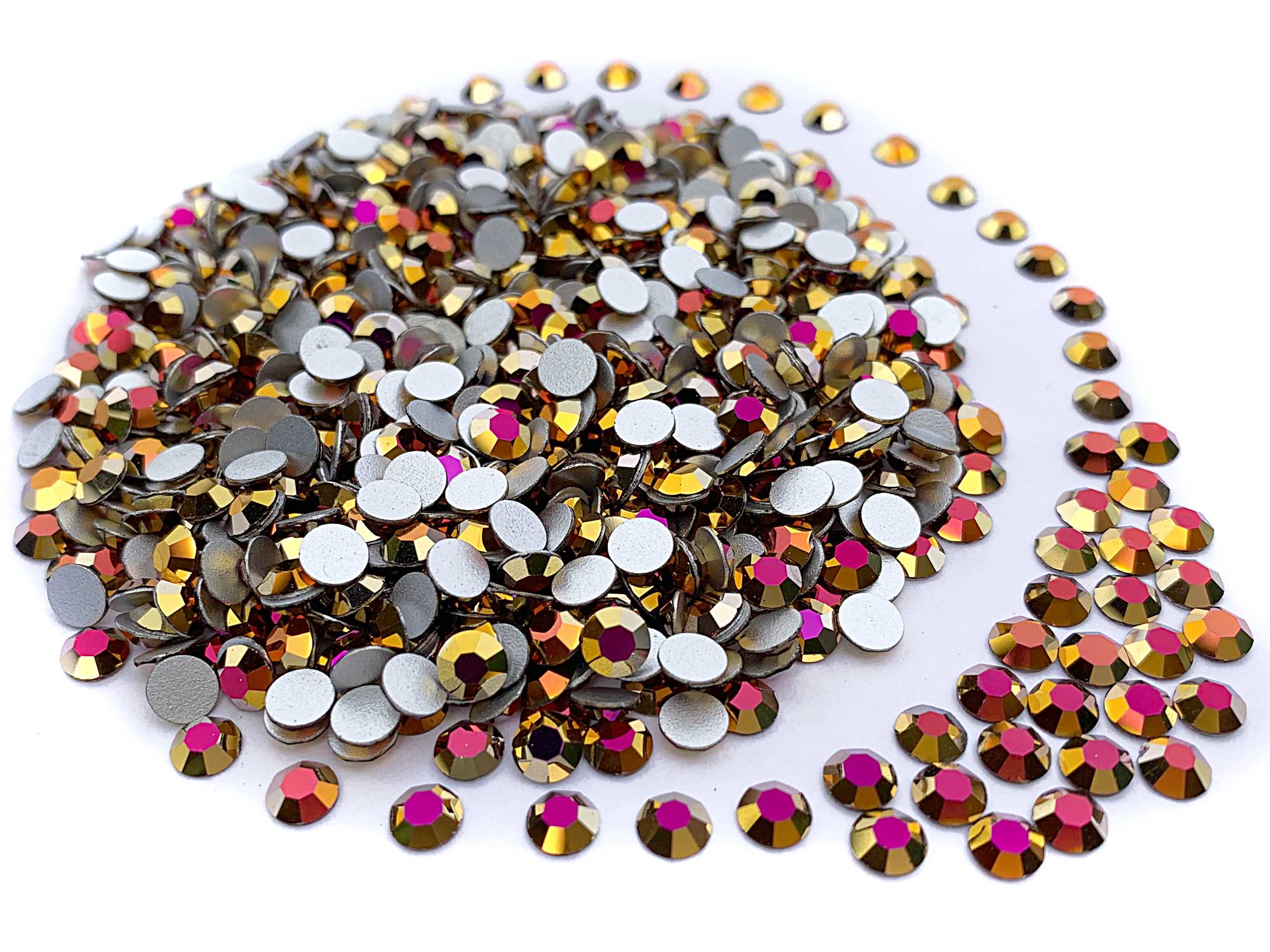 Crystal Sliperit Gold Metallic, Preciosa 8-faceted Chaton Roses Article 438-11-110 (8-ft Rhinestone Flatbacks), Genuine Czech Crystals, custom coated
