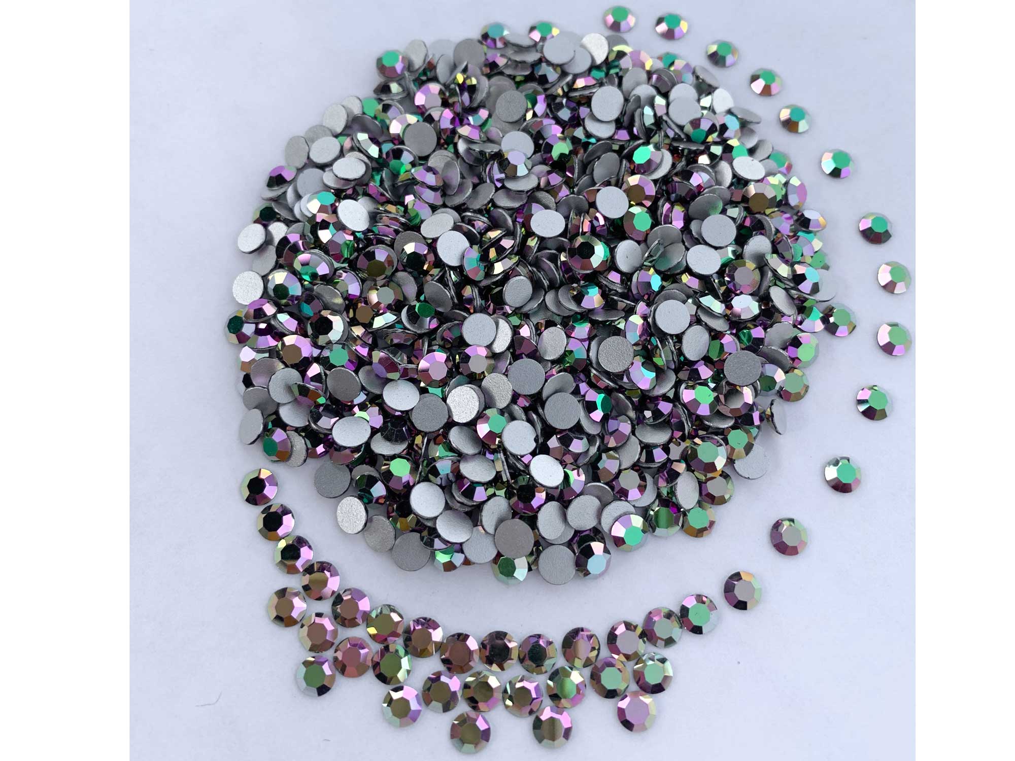 Crystal Vitrail Pink Metallic, Preciosa 8-faceted Chaton Roses Article 438-11-110 (8-ft Rhinestone Flatbacks), Genuine Czech Crystals, custom coated