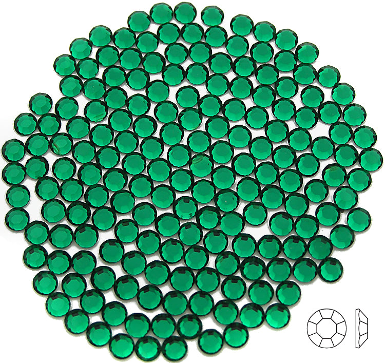 Emerald, Preciosa 8-faceted Chaton Roses Article 438-11-110 (8-ft Rhinestone Flatbacks), Genuine Czech Crystals green
