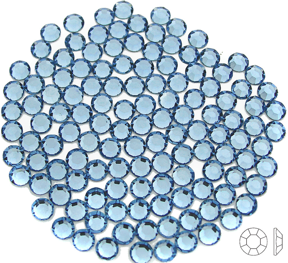 Light Sapphire, Preciosa 8-faceted Chaton Roses Article 438-11-110 (8-ft Rhinestone Flatbacks), Genuine Czech Crystals, light blue