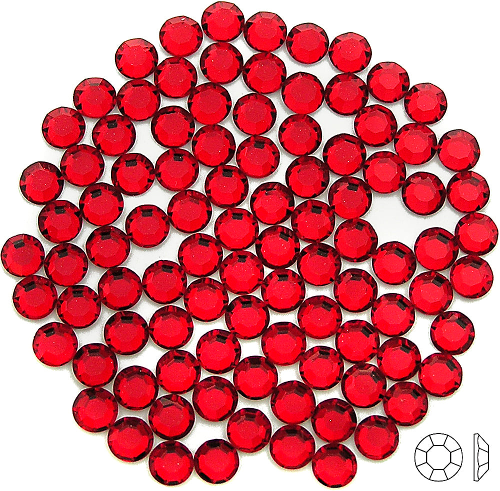 Light Siam, Preciosa 8-faceted Chaton Roses Article 438-11-110 (8-ft Rhinestone Flatbacks), Genuine Czech Crystals, red