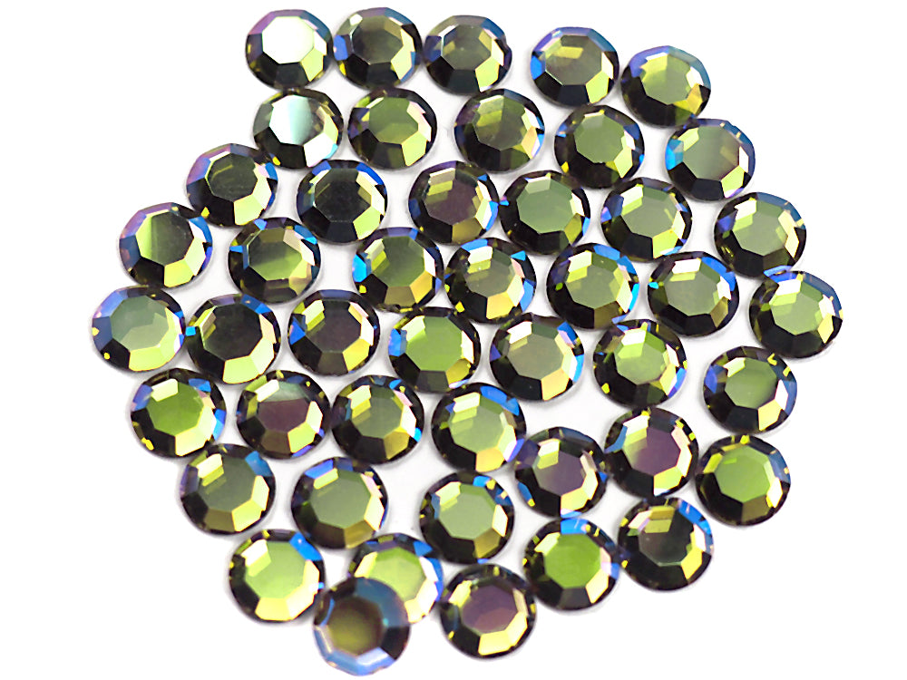 Olivine AB, Preciosa 8-faceted Chaton Roses Article 438-11-110 (8-ft Rhinestone Flatbacks), Genuine Czech Crystals, olive green coated with Aurore Boreale