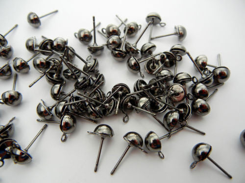 240 Earstuds Black Hematite with surgical steel 6mm half ball post & loop zz 142