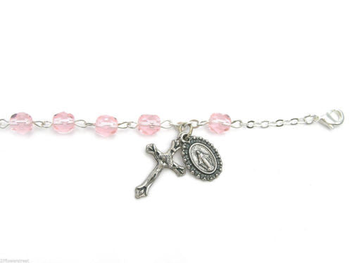 12 fine quality Czech Bracelet Auto Rosaries Fire Polished Pink Light Rose, rosary
