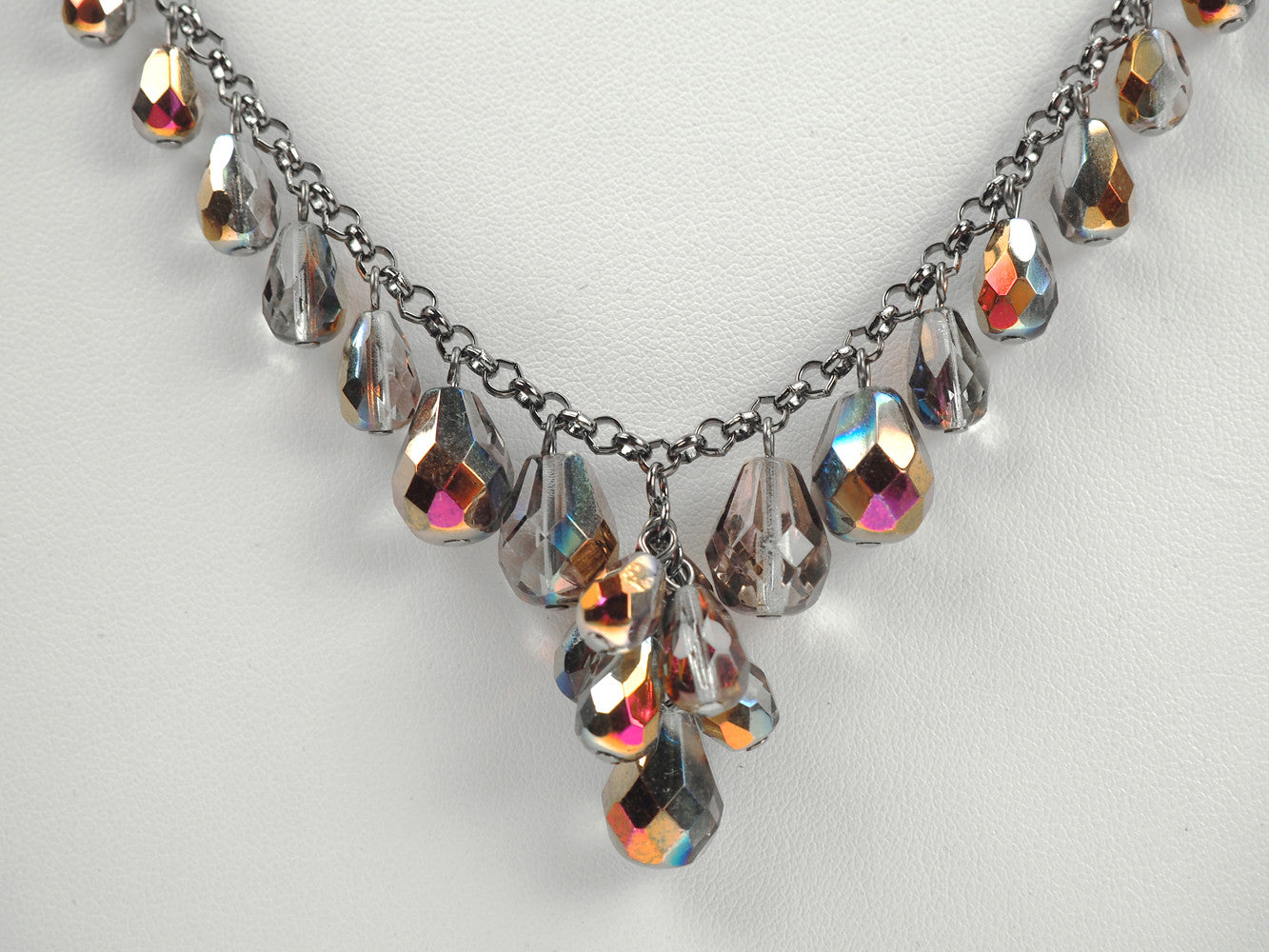 Czech Glass Cascading Cluster Pear Shaped Santander Handmade Necklace