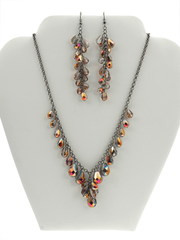 Czech Glass Cascading Cluster Pear Shaped Santander Handmade Necklace