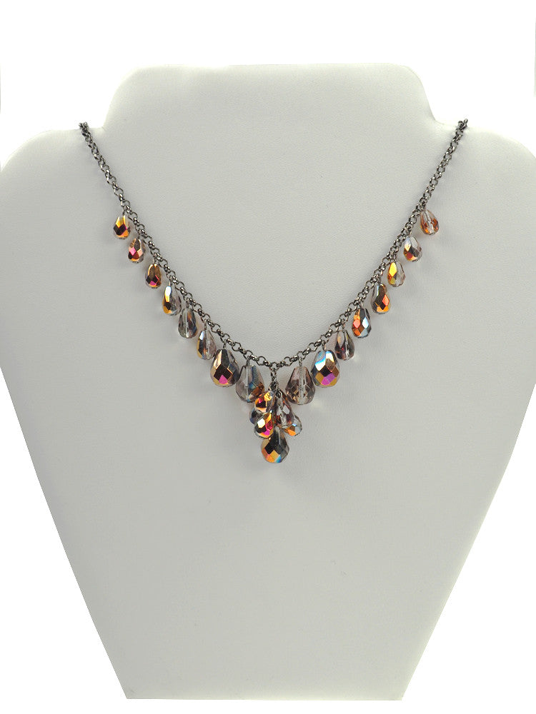 Czech Glass Cascading Cluster Pear Shaped Santander Handmade Necklace