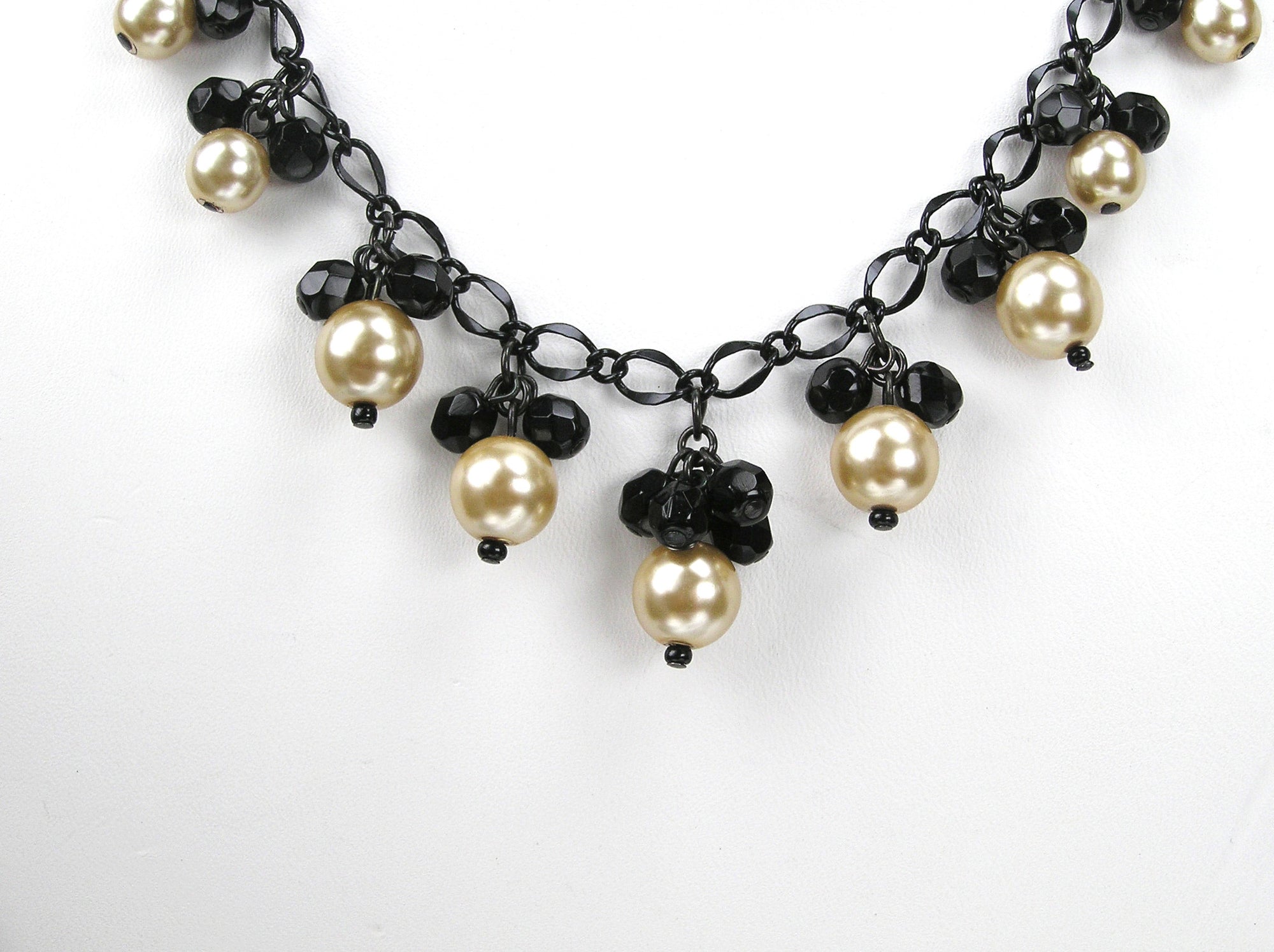 16 Inch Handmade Gold and Black Czech Glass Beads Dangle Necklace