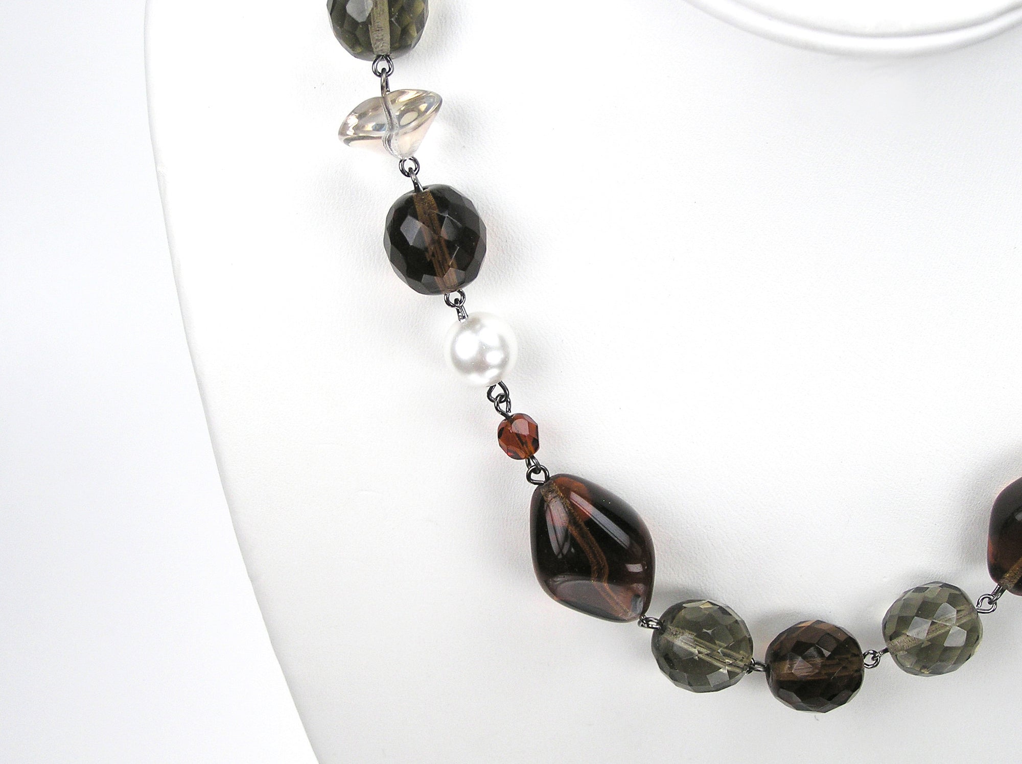 18 Inch Handmade Czech Glass Bead Smoked Topaz Linked Necklace