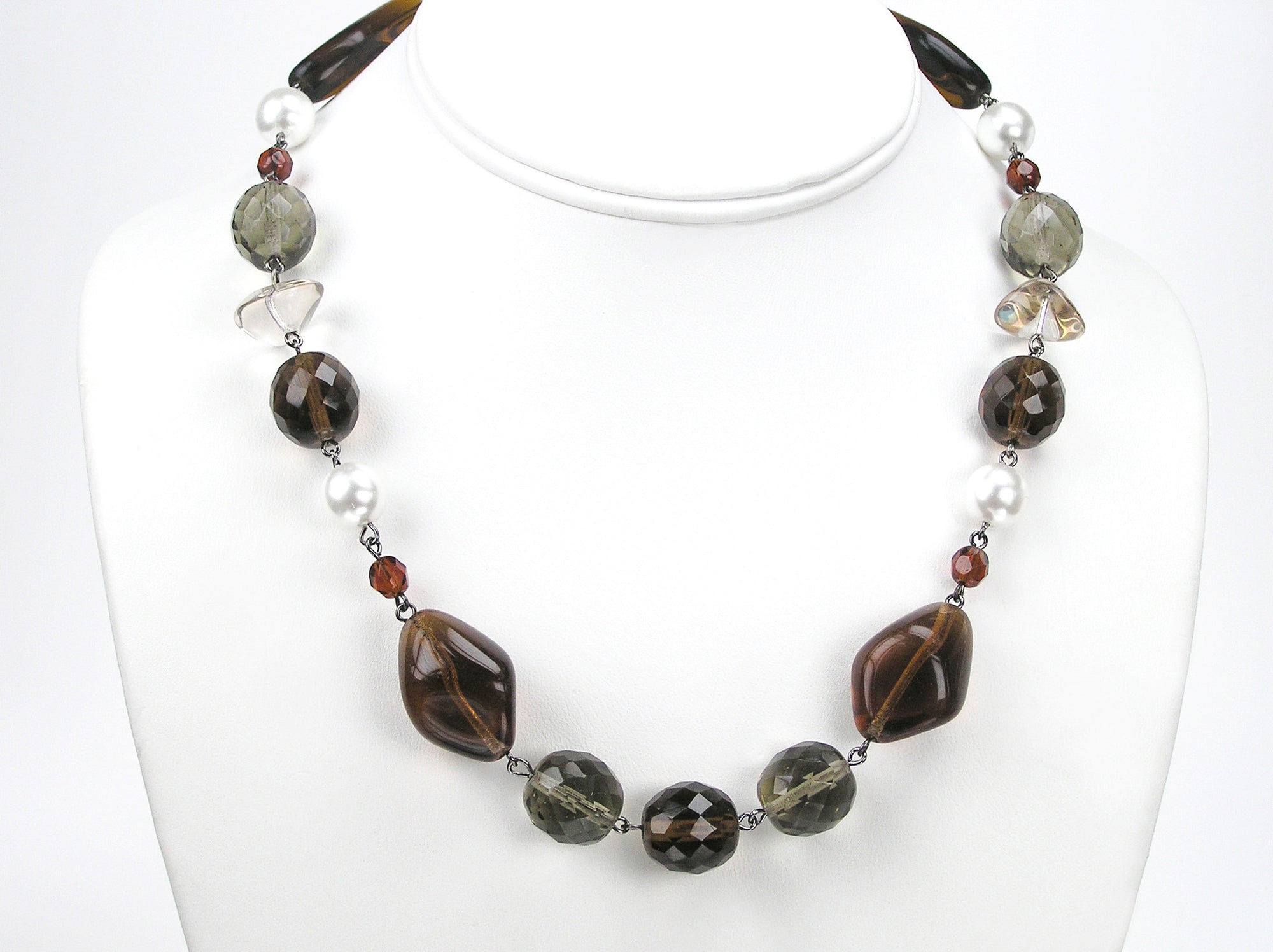 18 Inch Handmade Czech Glass Bead Smoked Topaz Linked Necklace