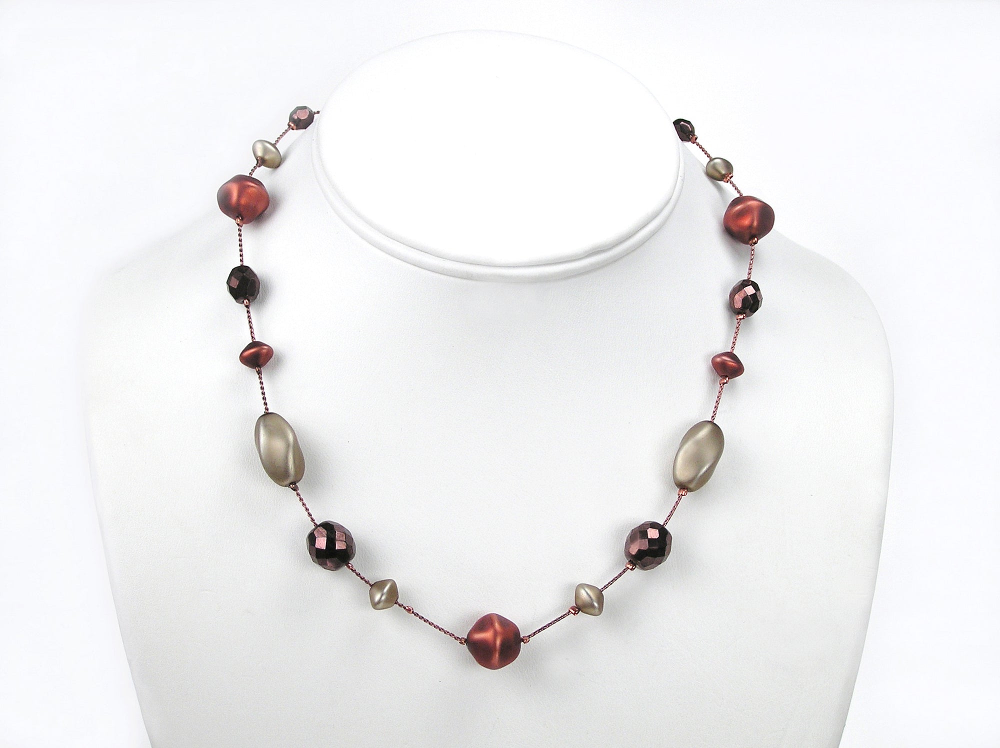 16 Inch Handmade Czech Glass Matted Pearl Illusion Copper Metallic Necklace