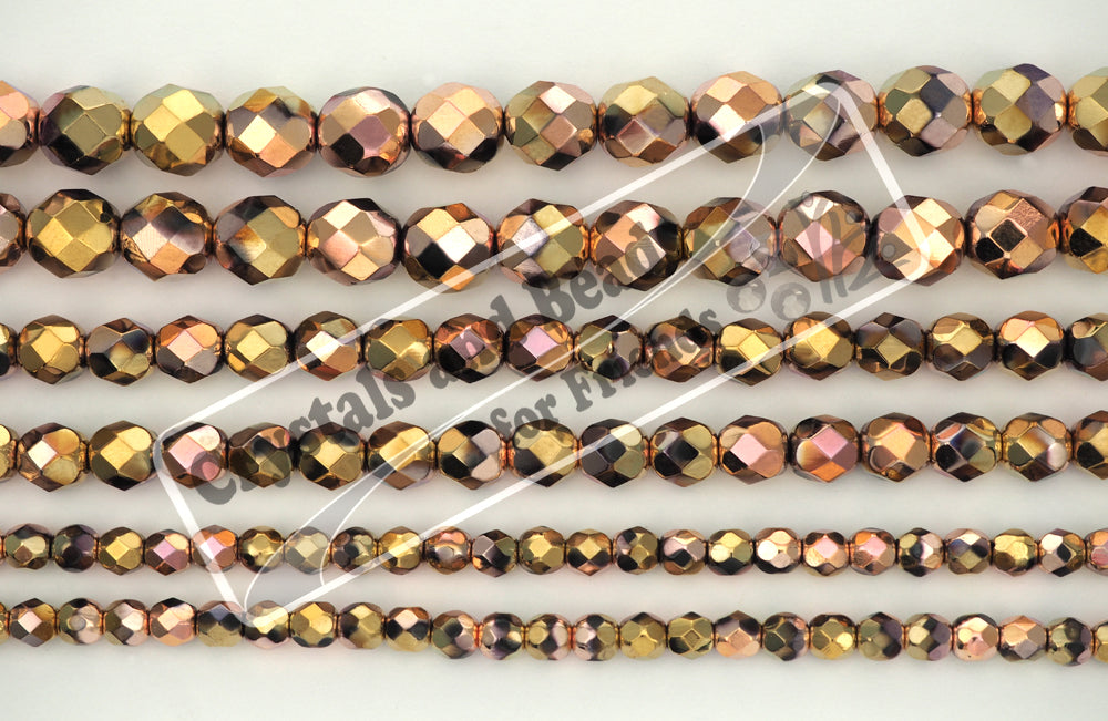 Jet California Pink coated, loose Czech Fire Polished Round Faceted Glass Beads