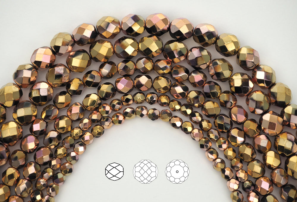 Jet California Pink coated, loose Czech Fire Polished Round Faceted Glass Beads