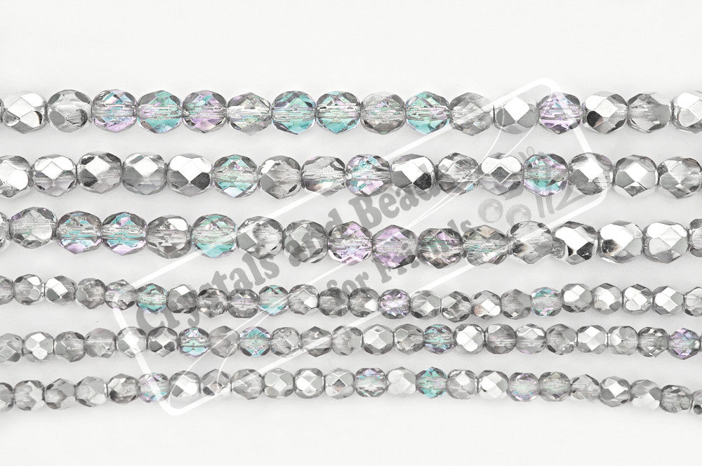 Crystal Vitrail Light coated Czech Fire Polished Round Glass Beads 16 inch strand 3mm 4mm 6mm 8mm