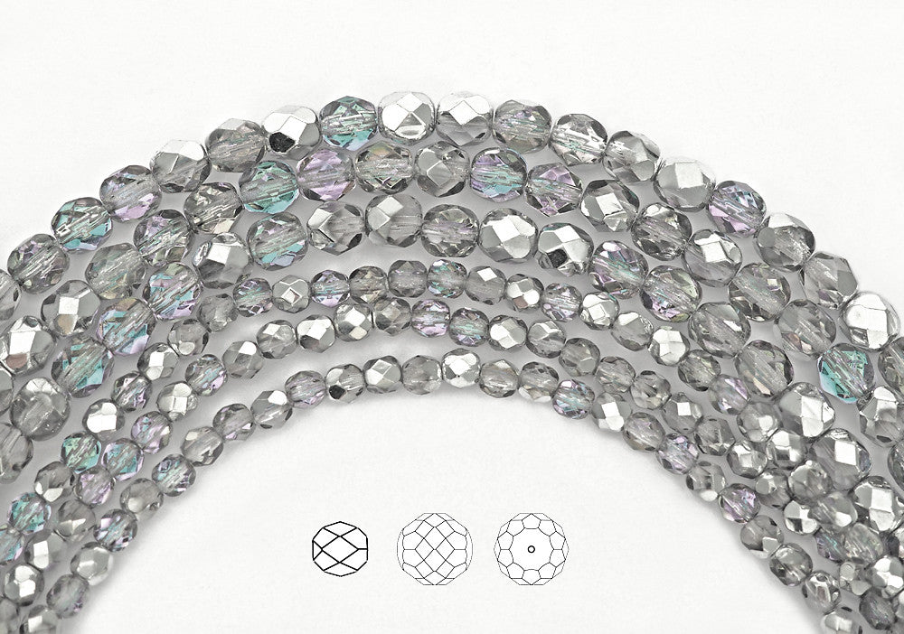 Crystal Vitrail Light coated Czech Fire Polished Round Glass Beads 16 inch strand 3mm 4mm 6mm 8mm