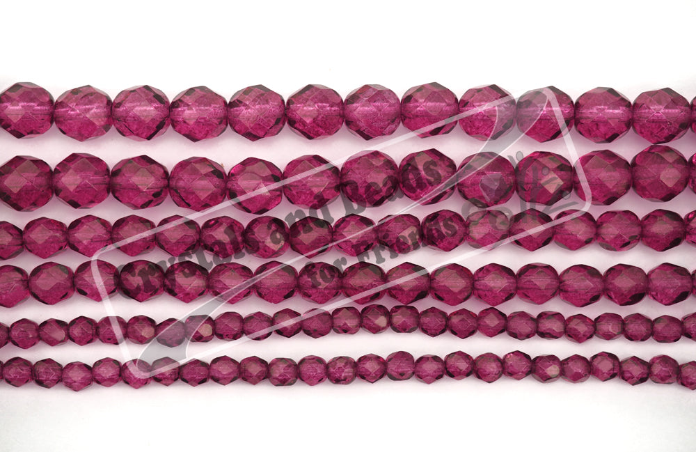 Crystal Pink Flare coated, loose Czech Fire Polished Round Faceted Glass Beads, Hot Pink 3mm, 4mm, 6mm