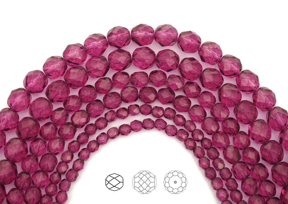 Garnet, Czech Fire Polished Round Faceted Glass Beads, 16 inch strand, -  Crystals and Beads for Friends