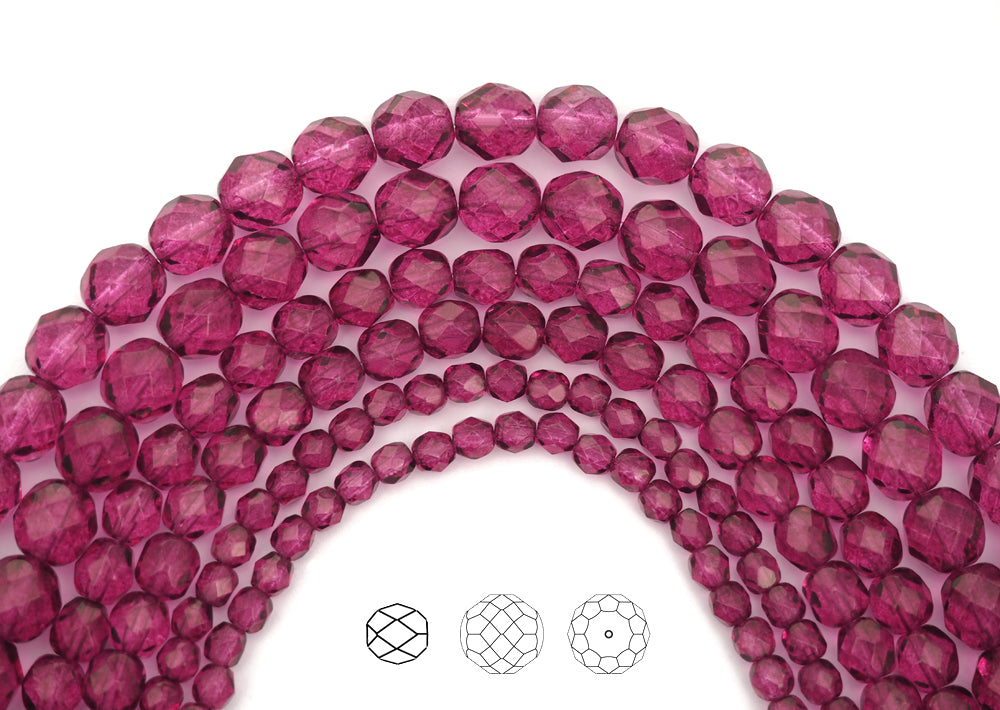 Glass Beads Round Faceted Hot Pink 4mm