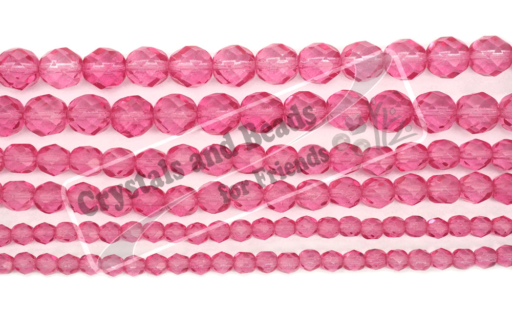 Crystal Pink Rose coated, loose Czech Fire Polished Round Faceted Glass Beads, 3mm, 4mm, 6mm