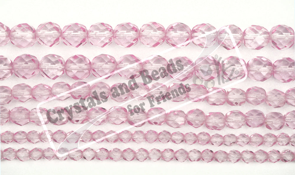 Crystal Pink Shimmer coated, loose Czech Fire Polished Round Faceted Glass Beads, 3mm, 4mm, 6mm
