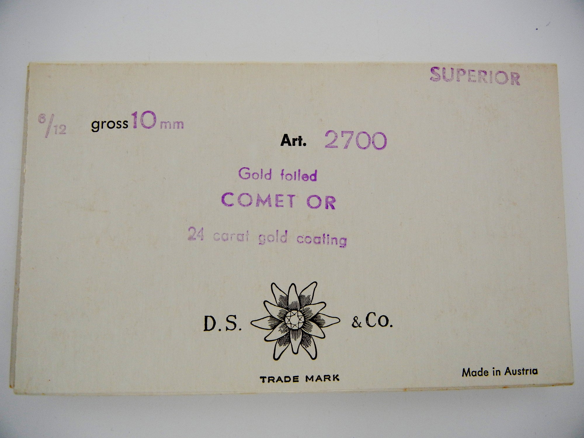 Swarovski Art.# 2700 - 12 Vintage Swarovski flower flatbacks #2700, 10mm Crystal Aurum Comet OR, 24 carat Gold coated
