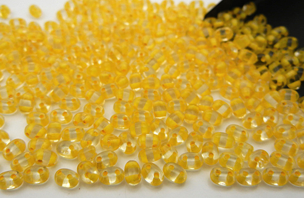 600 Czech 2-hole Duet (Duo/Twin) Glass Seed Beads 2.5x5mm clear Crystal Yellow Lined