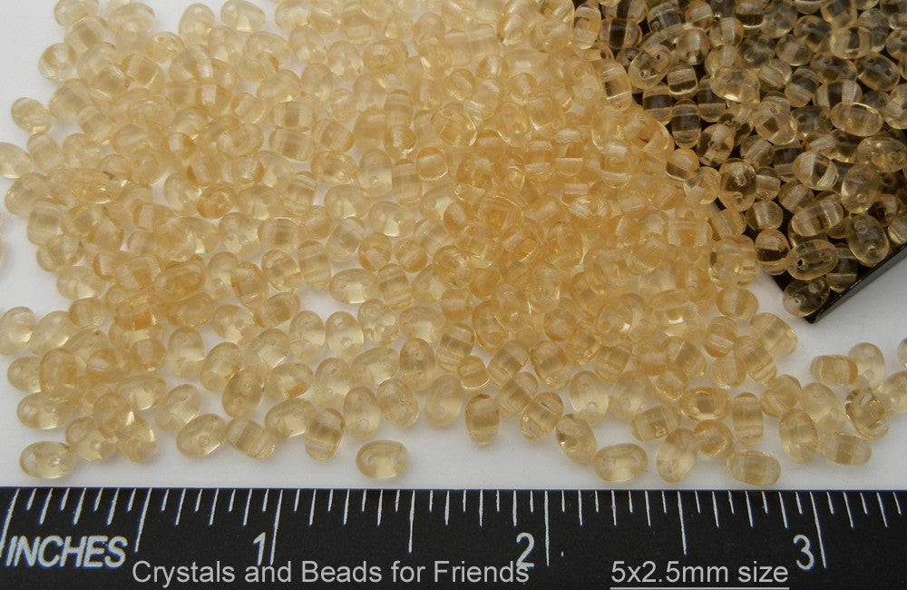 600 Czech 2-hole Duet (Duo/Twin) Glass Seed Beads 2.5x5mm Colorado Topaz, light brown